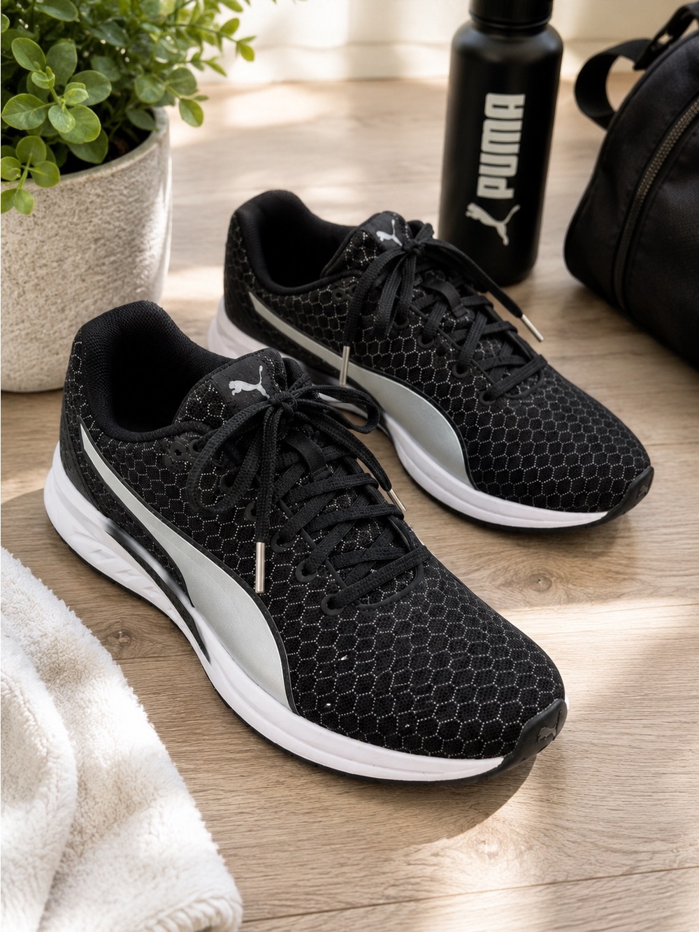 Puma Black and Silver Women's Athletic Running Shoes